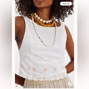 Free People Kayla Solid Embroidered Top in Ivory Combo NWT Retail $58